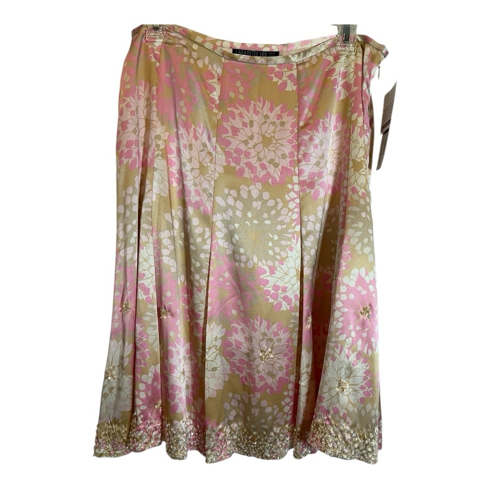 NWT Lafayette 148 Silk Hand Beaded Floral Skirt Size 12 Petite
